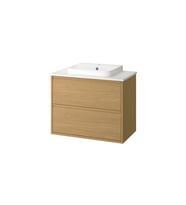 Lavabo Dolabı Kombinasyonu, Meşe Görünümlü-Beyaz Mermer Görünüm, 82x49x71 cm