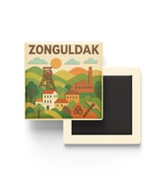 Zonguldak - Memleket Temalı - Paper Cut Art - Baskılı Buzdolap Magneti Kare - 9x9 cm