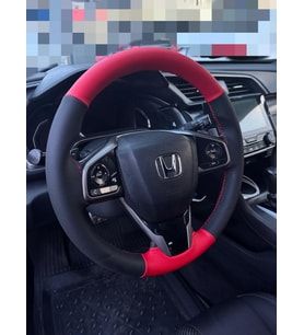 DİKİŞLİ DİREKSİYON KILIFI KIRMIZI / SİYAH DERİ KIRMIZI DİKİŞLİ HONDA CİVİC 2017-2025 ARASI İÇİN