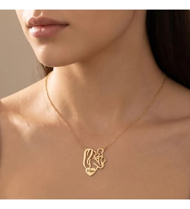 Kişiye Özel Tasarım Anne ve Bebek Zarif Kolye 925K Gümüş (Gold)