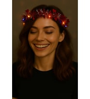 Kalp Püsküllü 3 Modlu LED Işıklı Taç Kırmızı Renk