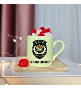 Polis Özel Harekat Tasarımlı Kişiye Özel Sarı Türk Kahvesi Fincanı