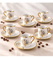 Valkyrie 12 Parça 6 Kişilik 80 ml Türk Kahvesi Fincan Takımı Gold Detaylı Ağaç Desenli K654-A