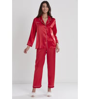 Saten Biyeli Pijama Takımı (Kırmızı)