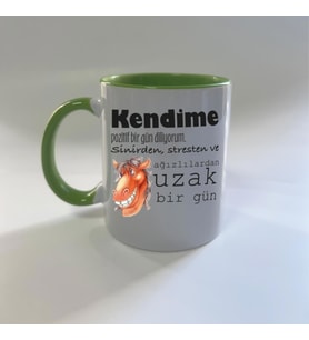 Kendime Pozitif Bir Gün Diliyorum Baskılı Yeşil Mega Kupa