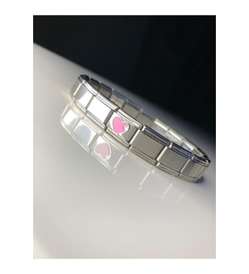 İtalyan Charm Nomi Çelik Bileklik • Pembe Kalp Detay • Sevgiliye • Eşe • Hediye Bileklik