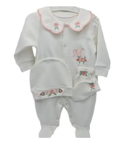 İsimli Hastane Çıkışı 3 Lü Set Rococo Laruel Desenli Pudra (Ekru)