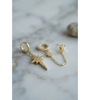 3 lü Set Küpe Gold Renk Zincir Detaylı TJ-BKP11954
