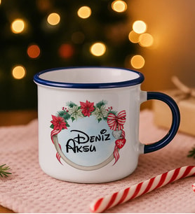 BK Gift Kişiye Özel İsimli Yılbaşı Tasarımlı Lacivert Emaye Kupa Bardak -5, Arkadaşa Hediye, Yeni Yıl Hediyesi