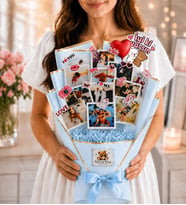 Kalpli Balon & İyi Ki Varsın Çubuk Stickerlı(Mavi) - 12 Fotoğraflı Şık Anı Buketi - Kişiye Özel Çiçek Buketi Sevgiliye -Arkadaşa- Yeni Doğan Bebek Hediyeleri Root&Hug