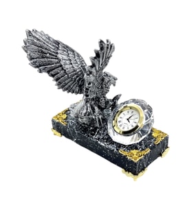 Size Özel İsimli ve Saatli Gri Kartal Heykeli  Mermer Tasarımlı İsimli Kaideli (Model 2)