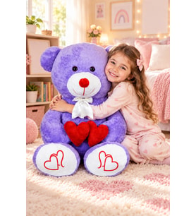 Pandamke 130 Cm Çift Kalp Tutan Peluş Ayı (%100) Yerli (Lila)