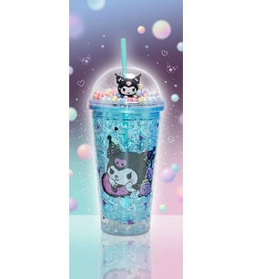 400Ml My Melody & Kuromi Figürlü Simli Pipetli Bardak – Kawaii Tasarım Kapaklı İçecek Bardağı (Kristal Mavi)