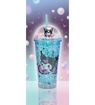 400Ml My Melody & Kuromi Figürlü Simli Pipetli Bardak – Kawaii Tasarım Kapaklı İçecek Bardağı (Kristal Mavi)