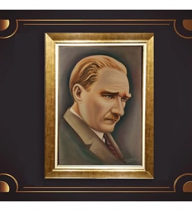 Özel Seri Paspartulu Çerçeveli Atatürk Tablo l83 (Gold)