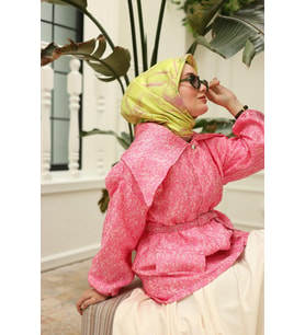Silk Home Yeşil Pembe Desenli Tivil İpek Eşarp IST11433-19