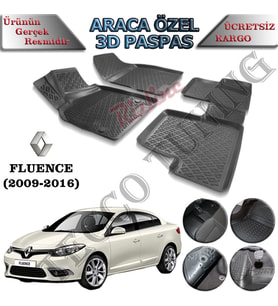 Rizline Renault Fluence 2009-2016 3D Havuzlu Paspas (Siyah - Beyaz)