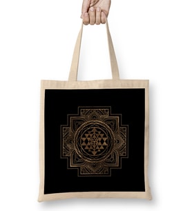Sri Yantra Sri Chakra in Golden Lotus Bez Çanta Uzun Saplı