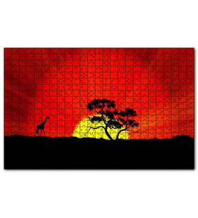 Cakapuzzle Günbatımında Yalnız Ağaç ve Zürafa Puzzle Yapboz MDF (Ahşap) (120 Parça)