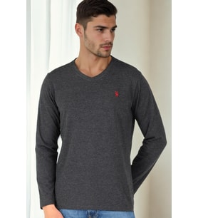 T9587 DEWBERRY V YAKA ERKEK UZUN KOL T-SHIRT-ANTRASİT