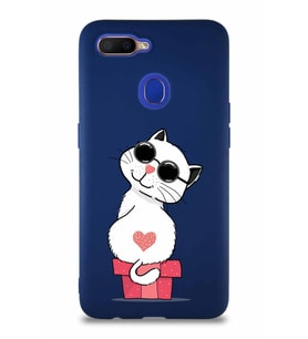 Oppo A5S Soft Premier Kapak Coolcat Tasarımlı Silikon Kılıf - Lacivert (Şeffaf)