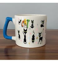 Cat Love Baskılı Mavi Kulplu D Kupa