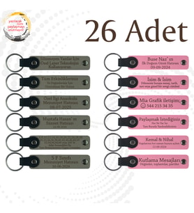 K Gri & Pembe, 26’lı Set, İsim Yazılabilen Deri Anahtarlık, Yaratıcı Yazarlık Kursu Katılımcılarına