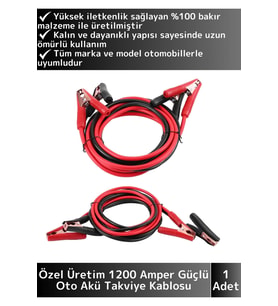 Premium Seri %100 Bakır Kalın Kablo 1200 Amper Güçlü Oto Acil Akü Takviye Hızlı Şarj Kablosu
