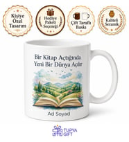 Kitap Açık Dünya Güzel Yazılı Baskılı Kupa Bardak Özel Tasarım Hediye