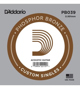 D'Addario PB039 Phosphor Bronze Akustik Gitar Tek Teli - .039 (Aksesuar)  Fosfor Bronz Alaşım, Güçlü Rezonans, Standart Ölçü ve Tüm Akustik Gitarlarla Tam Uyum