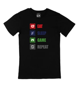 Eat Sleep Game Repeat Siyah Tişört