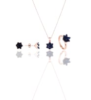 ENCİLİ SİLVER 925 Ayar Gümüş Lotus Çiçeği Model Yeşil Kadın Set (Kolye+Yüzük+Küpe) (Mavi)