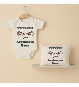Pia Baby B32 %100 Pamuk Teyzemi Aratmayın Bana Yazılı Tasarlanabilir Bebek Body Ve Yastık Kılıfı (Ekru)