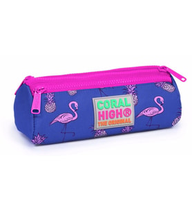 Coral High Kids Mor Flamingo Desenli Üç Bölmeli Kalem Çantası - Kız