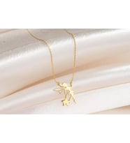 Kişiye Özel 925 Ayar Gümüş Tinkerbell Peri Yıldız Charm Kolye (Gold)