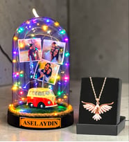 Kişiye Özel Renkli Led Işıklı Fanus ve Zümrüdü Anka Kuşu Kolye (Model 7)