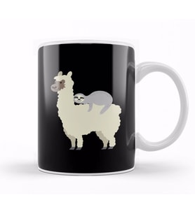 Cute & Funny Sloth Riding Llama Best Friends Kupa Bardak Porselen