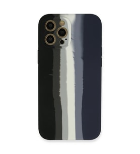 Apple İphone 12 Pro Kılıf Ebruli Lansman Silikon - Siyah-lacivert