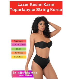 Özel Üretim İz Göstermeyen Kaymaz Sıkılaştırıcı Kadın Lazer Kesim Karın Toparlaayıcı String Korse (Siyah)