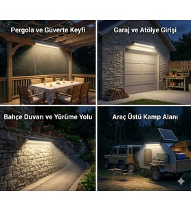 Güneş Enerjili LED Duvar Aydınlatma - Su Geçirmez, Uzun Ömürlü,Sensörlü Dış Mekan Solar Lamba 100cm (Günışığı)