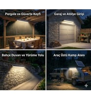 Güneş Enerjili LED Duvar Aydınlatma - Su Geçirmez, Uzun Ömürlü,Sensörlü Dış Mekan Solar Lamba 100cm (Günışığı)