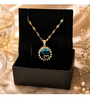 BK Gift Kalp Detaylı Mavi Taşlı Kadın Kolye - Kararma Yapmayan Gold Çelik Kolye