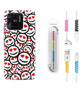 Xiaomi Redmi Note 7 8 9 Pro 10 2022 10 Pro 10S Kılıf Kablo Koruma Spiral Silikon Gülen Surat 1774