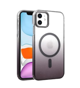 Coverzone iPhone 12 ile uyumlu MagSafe uyumlu simli sert plastik k?l?f, 2mm kamera korumal?, �izilmeye dayan?kl?, ince tasar?m, Glossy degrade Siyah