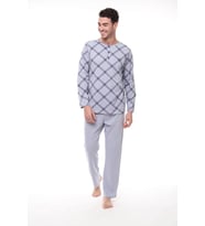 Pijadore 1407 Erkek Büyük Beden Uzun Kollu Kareli Düğmeli Pijama Takım