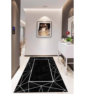 Siyah Çerçeveli Kaymaz Taban Makinede Yıkanabilir Halı AR523 - 100 x 160 cm