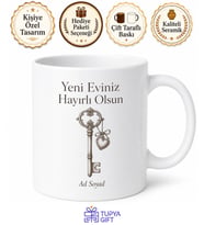 Yeni Eviniz Hayırlı Olsun Anahtar Çizimli İlk Çay Kupası Hediye Bardak