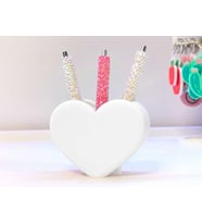 3D Baskı Kalp Şekilli Kalemlik - Masaüstü Organizer - Beyaz