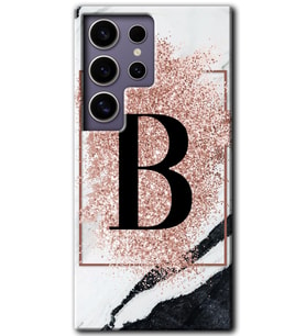 Galaxy S24 Ultra Kılıf HD Desen Baskılı Kılıf - Pembe Mermer Desenli B Harfi