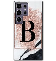 Galaxy S24 Ultra Kılıf HD Desen Baskılı Kılıf - Pembe Mermer Desenli B Harfi